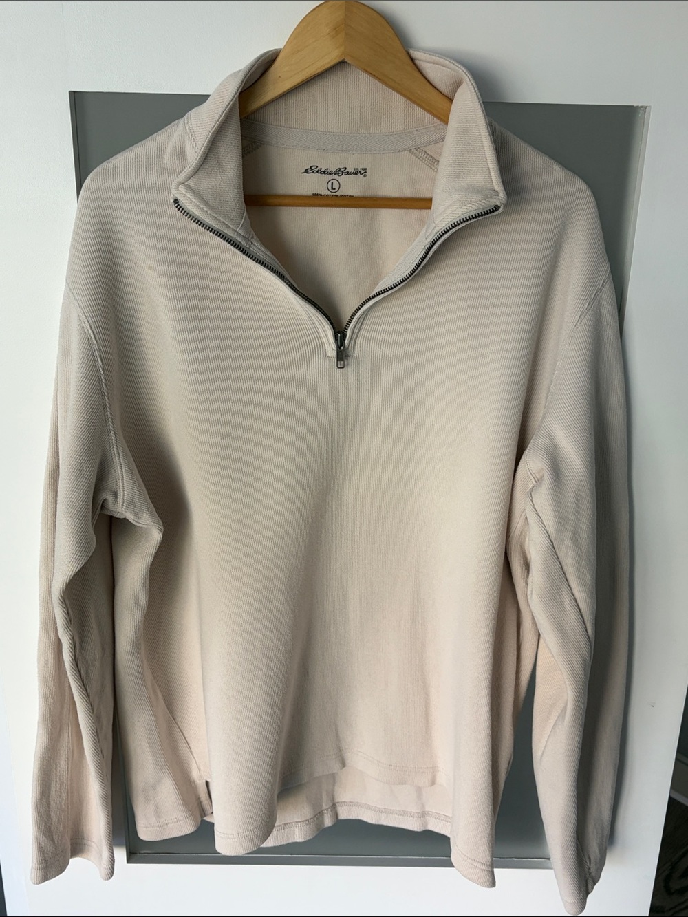 Eddie Bauer Men's Zip-Neck Sweater in Light Beige